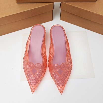 Original Brand Style Women Pointed-toe Crystal High Heel Slippers  Girl Retro Elegance Slippe Ladies Fashion witch Summer Slides