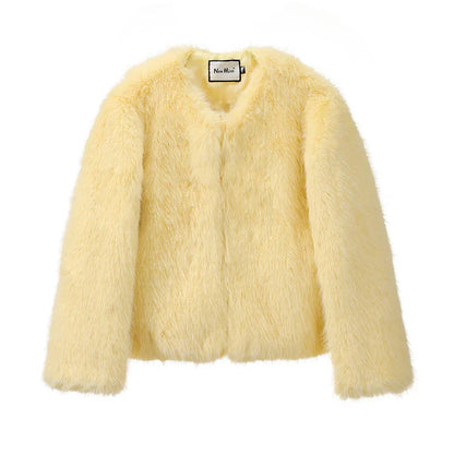 Neo Mint Cool Street Girls Winter Fashion Fluffy Fox Fur Jacket Women Casual Round Neck Faux Fur Coat Chic Thick Warm Outerwear