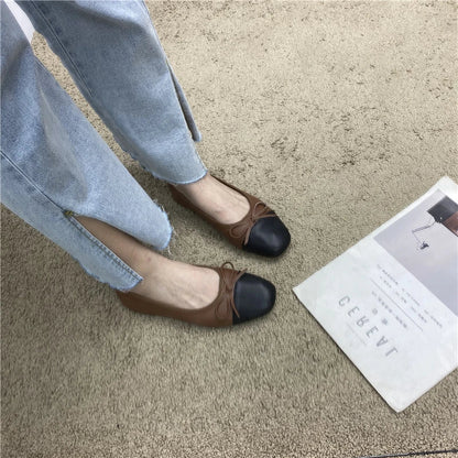 Large Size 44 45 46 47 48 Flat Shoes Women's Spring  Autumn Bow New Square Toe Shallow Ladies Shoes loafers women zapatos mujer