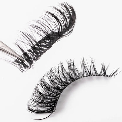 Yiernuo 1/5 Pairs Long Transparent Band Vegan Eyelash D Curl Russian Eyelashes Clear Band Lashes Invisible Band Lashes