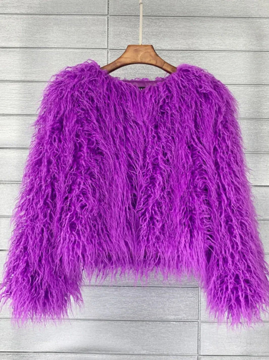 Colorful Warm Faux Women Fur Coat  Black White Pink Plush Coat Female Jacket Fur Autumn Winter Shaggy Outerwear High Street 2025