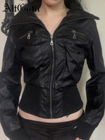 AltGoth Amercian Vintage Pu Leather Jacket Women Streetwear Harajuku Grunge Emo Alternative Grunge Zipper Casual Coats Female