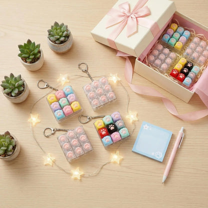 Cute Cat Claw Keychain 9 Keys Keyboard Decompression Keyboard DIY Keyboard Keychain For Adult Gifts