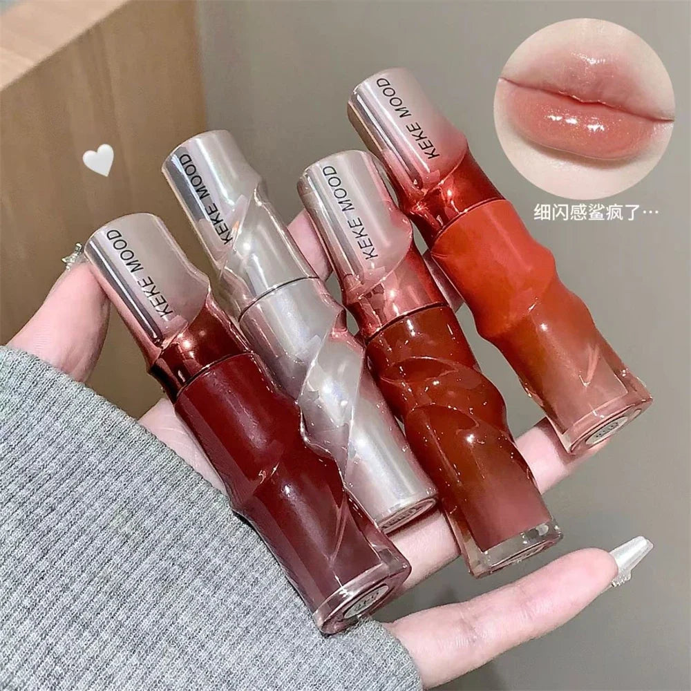 Crystal Nude Gray Glossy Lip Stain Mirror Korean Lip Glaze Sheer Nude Glitter Lip Tint Watery Shine Plumping Lipgloss Cosmetics