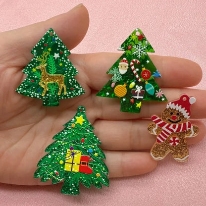 8pcs acrylic Christmas tree pendant, DIY jewelry making earrings necklace keychain accessories