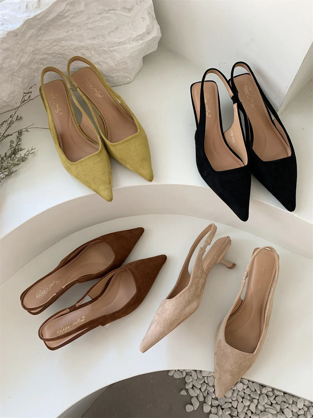 Bailamos Women Sandals Pointed Toe Elegant Low-heel Shoes Summer Fashion Slingback Woman Mules Shoes Pumps Dress Shoes