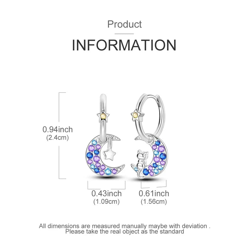 925 Sterling Silver Hoop Earring For Woman Night Sky Blue Purple Gemstone Original Earrings Fashion Jewelry Gift