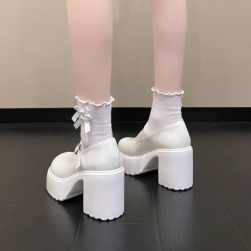 Black Super High Heels Mary Jane Shoes Women 2026 Goth Chunky Platform Pumps Woman Plus Size Ankle Buckle Party Lolita Shoes 42