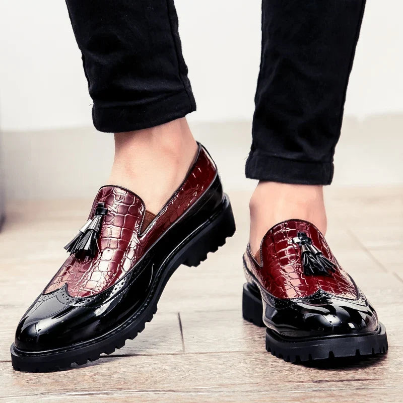 Men Loafers PU Splicing Tassel Decoration Low Heel Comfortable Classic Daily Business Men Shoes