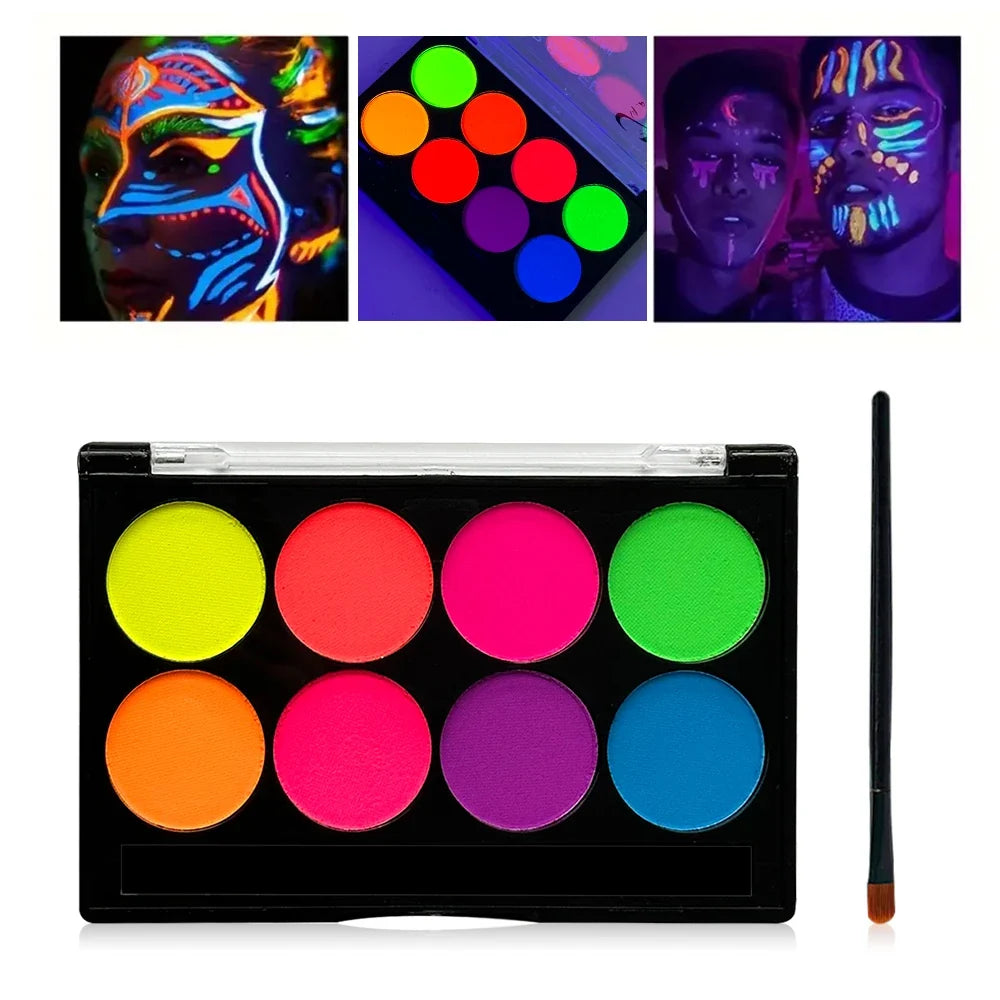 8 Colors Body Painting Palette for Tattoo Art UV Glow in The Dark Makeup Carnival Artist Cosplay Art Party Festival Cosmetics