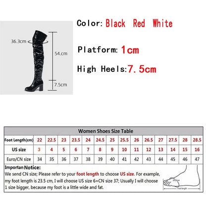 Hlieny 2026 Winter New Thigh High Boots Fashion Patent Leather Round Toe Zip Female Square Heels Pleated Design Women's Shoes