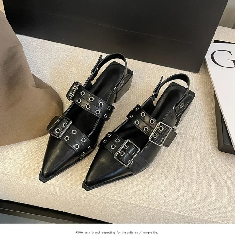 New Women Sandals Shoes Pointed Toe 2025 Spring Fashion Shallow Footwear Slingbacks Ladies Sandals Flats Shoes Big size