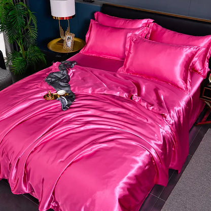 A/B Double-Sided Color Bedding Set Silky Satin Duvet Cover Bed Sheet Pillowcase Luxury Bedsheet King Queen Double Twin Size
