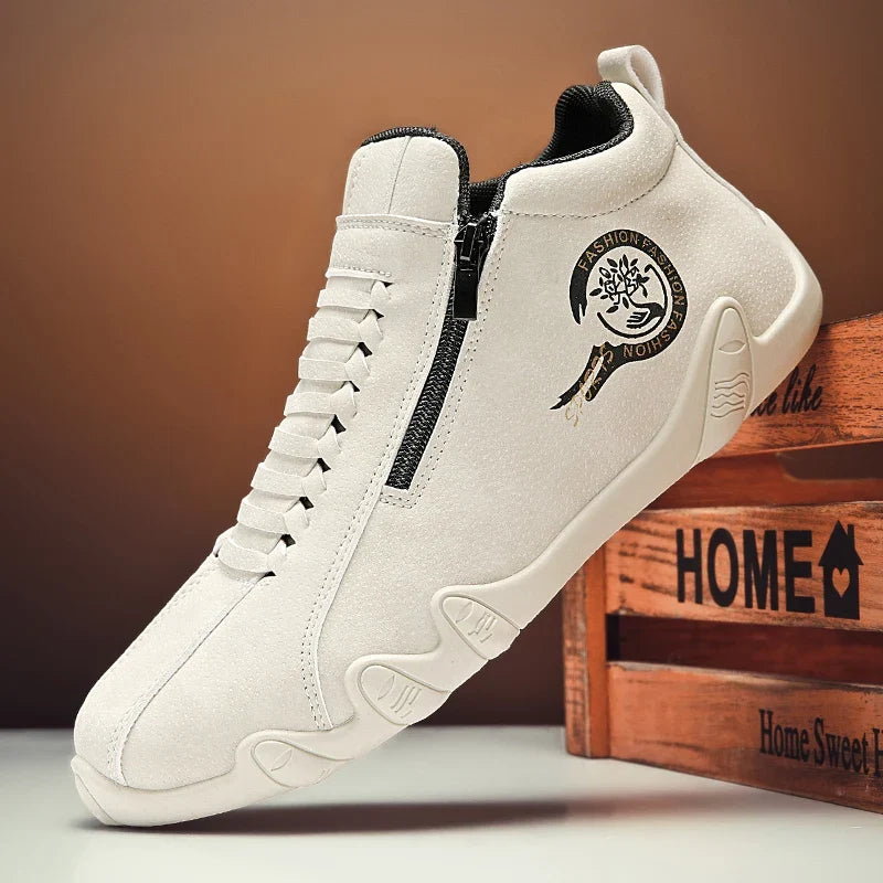 Men's Casual Shoes Side Zipper Short Boots Versatile Flats Bottom Trbottomyy Fashion Pu Leather Men's Shoes Spring Suitable for Outdoor Sports