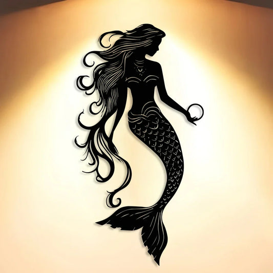 Elegant Mermaid Metal Wall Art - 1pc Minimalist & Abstract Sea Creature Decor, Reusable Iron Sign for Home, Office, Room Decor
