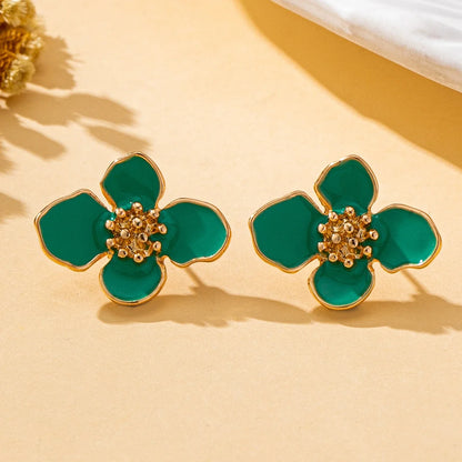Women's Fashion Earrings Bohemian Style Three-Dimensional Flower Earrings in Green, Purple, White, and Gold, Elegant and Simple Earrings Suitable for Daily Wear and Vacation Wear, No Box