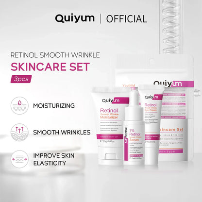 QUIYUM Retinol Smooth Wrinkle Skincare Set · For All Skin Types · Smooth Wrinkles & Fine Lines Improve Skin Elasticity & Radianc