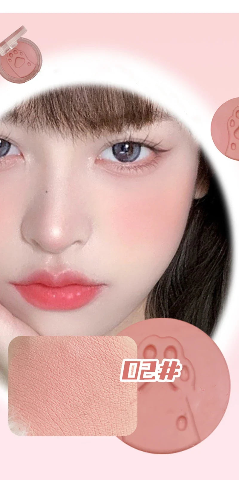 Cat Paw Cream Blush With Thumb Powder Puff Natural Matte Brighten Purple Apricot Rubores Cute Blusher Rouge Korean Dupes Makeup