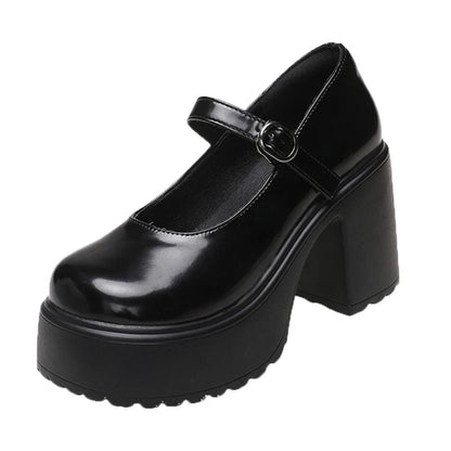 Black Super High Heels Mary Jane Shoes Women 2026 Goth Chunky Platform Pumps Woman Plus Size Ankle Buckle Party Lolita Shoes 42