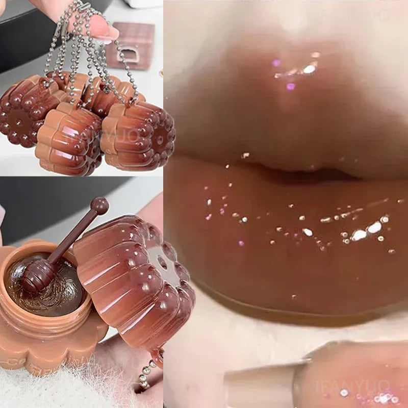 Jelly Solid Water Mirror Lip Gloss Shine Plumping Lip Balm Light Red Brown Natural Lasting Moisturizing Lip Tint Lipstick Makeup