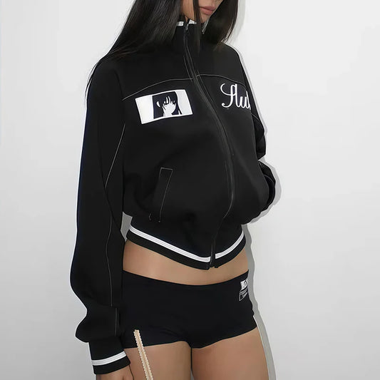 Korean Cartoon Long Sleeved Baseball Jacket for Girls Kawaii Street Jacket Personalized Zipper Cardigan Anime Autumn
