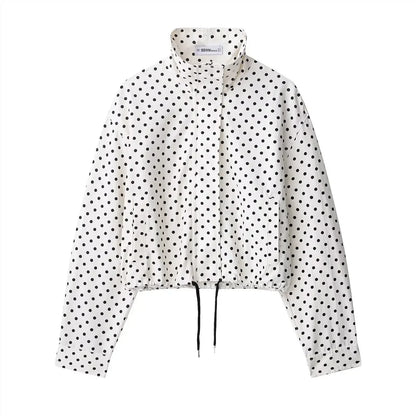 TARUXY Fashion Polka Dot Print Jacket Coat Women's Stand Collar Long Sleeved Workwear Coat Ins Hot Short Casual Female Jackets