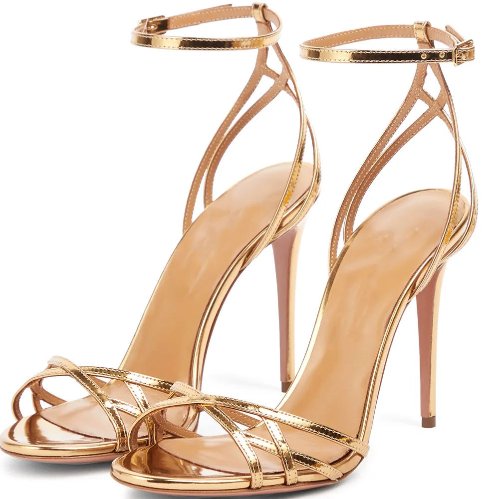 New 2026 Summer Women's Patent Leather Sandals Round Toe Open-toe Stiletto Sexy Ladies Sandals Thin High-heeled Banquet Dress