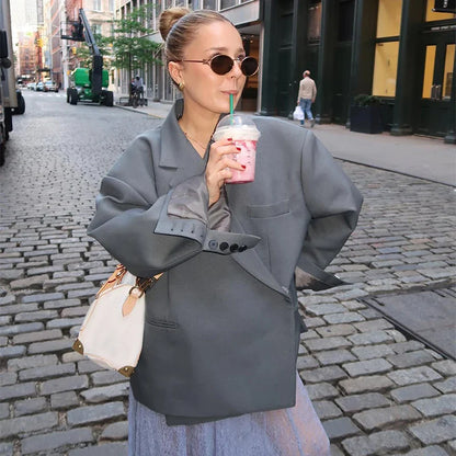 Solid Lapel Blazer Women Coats Fashion Full Sleeve Pocket One Button Jackets 2026 Autumn Daily Office Lady Commute Outwear