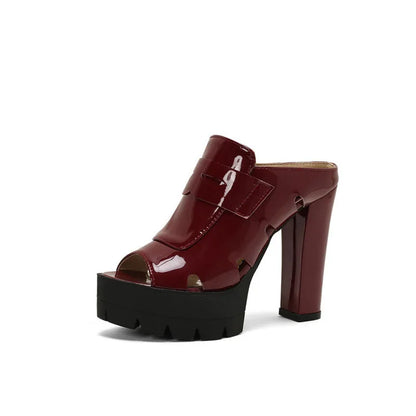 Platform Sandals Women High Heels Slippers Summer Women Shoes Sexy Chunky Heels Slides Patent Leather Zapatillas Mujer WSH5052