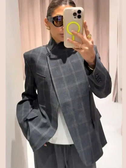 Solid Lapel Blazer Women Coats Fashion Full Sleeve Pocket One Button Jackets 2026 Autumn Daily Office Lady Commute Outwear