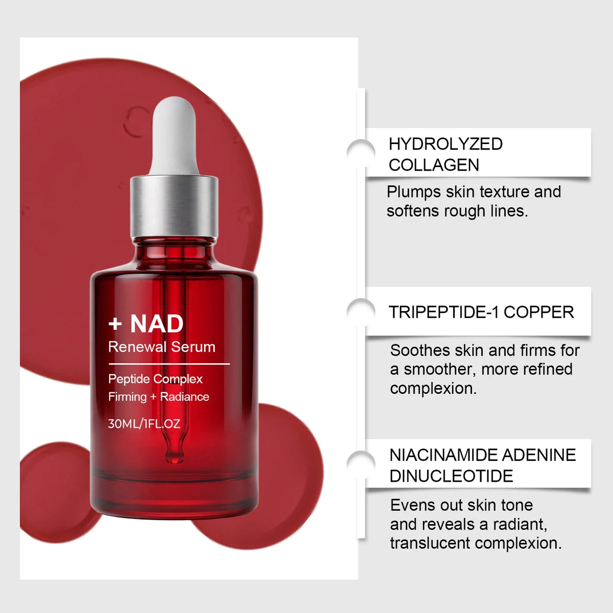 NAD+ Peptide Firming Serum Nourishing Face & Neck Treatment with Collagen Plumping & Radiance Boosting Skin Elasticity&Firmness