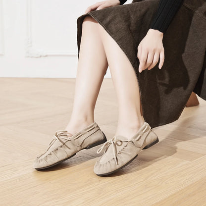 AIYUQI 2026 New Women's Flats Shoes Hand-sewn Pleats Women Loafers Large Size Casual Leather Female Shoes