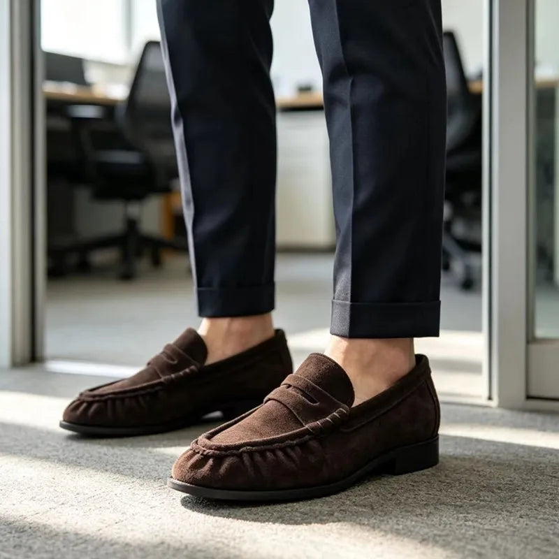 Lady Loafers 2026 Model Handcrafted Retro Pleated Single Shoes for Women, Women's Low-Heeled Leather Suede Shoes