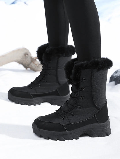 Winter Snow Boots for Women, Waterproof, Non-Slip, Warm, Northeast-Style Large Cotton Shoes, Ski Boots, Fleece-Lined, Thickened, Wear-Resistant, High-Top Cotton Boots