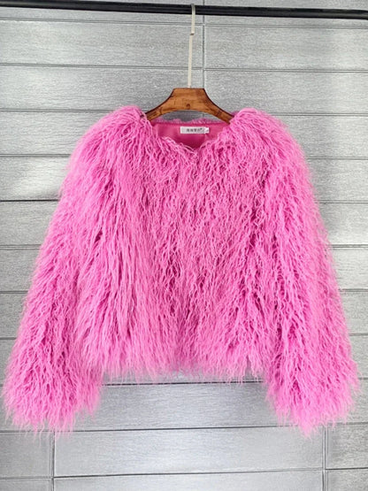 Colorful Warm Faux Women Fur Coat  Black White Pink Plush Coat Female Jacket Fur Autumn Winter Shaggy Outerwear High Street 2025