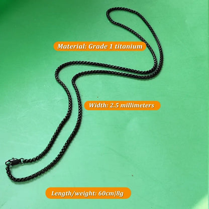 Pure Titanium Black Round Box Link Chain Necklace - 2.5/3/4mm Fashionable Gift Accessory