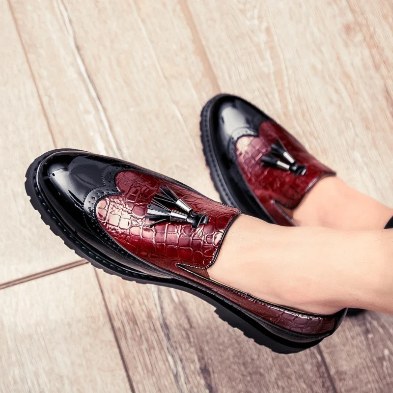 Men Loafers PU Splicing Tassel Decoration Low Heel Comfortable Classic Daily Business Men Shoes