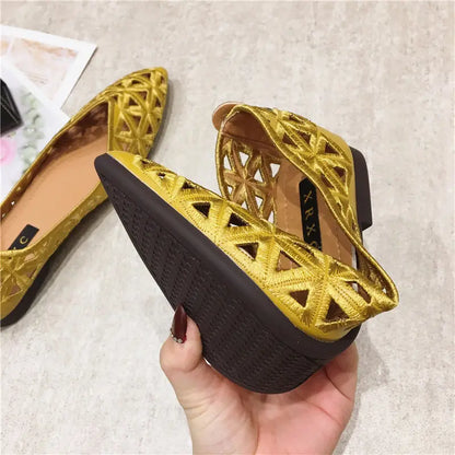 Flat Shoes Women 2026 Summer Pointy Joker Hollow Leisure Commuter Flat Spring Elegant Women's Shoes Breathable Hole Shoes