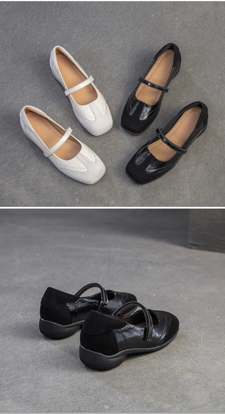 DRKANOL 2026 Women Genuine Leather Flat Shoes Summer Shallow Sheepskin Hook And Loop Casual Loafers Ladies Low Heel Single Shoes