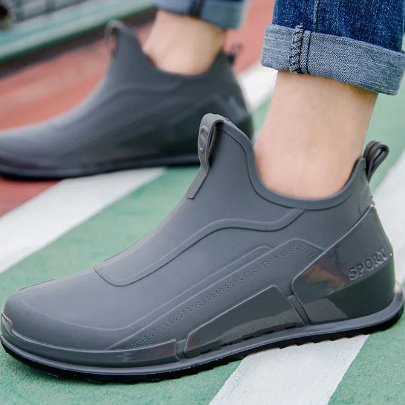Men's Rain Boots Ankle Waterproof Shoes Men Casual Fishing Work Shoes Slip on Non-slip Rain Shoes Womens Kitchen Rubber Shoes