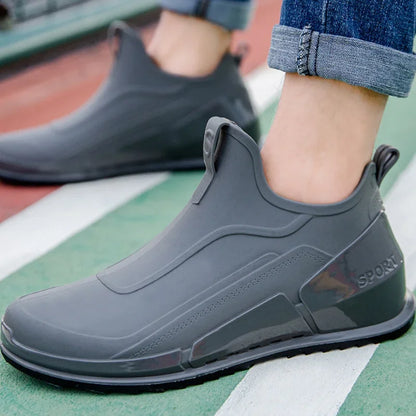 Men's Rain Boots Ankle Waterproof Shoes Men Casual Fishing Work Shoes Slip on Non-slip Rain Shoes Womens Kitchen Rubber Shoes