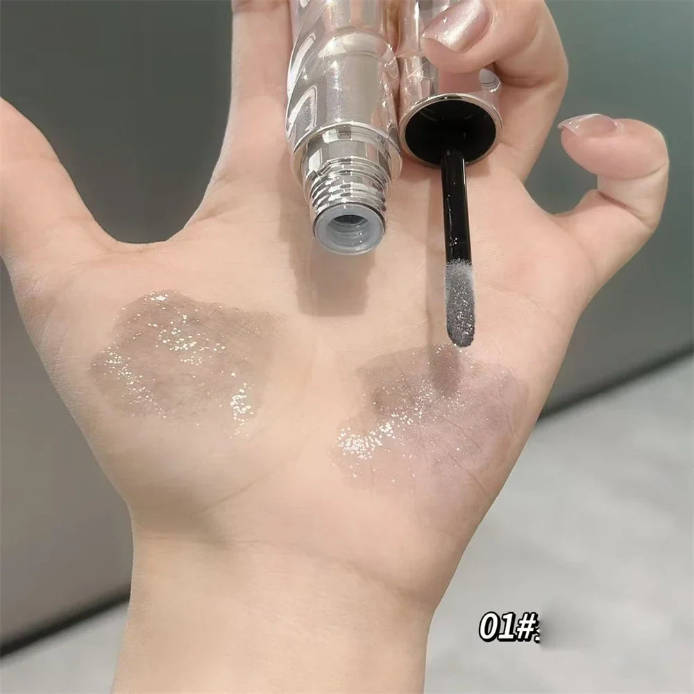 Crystal Nude Gray Glossy Lip Stain Mirror Korean Lip Glaze Sheer Nude Glitter Lip Tint Watery Shine Plumping Lipgloss Cosmetics
