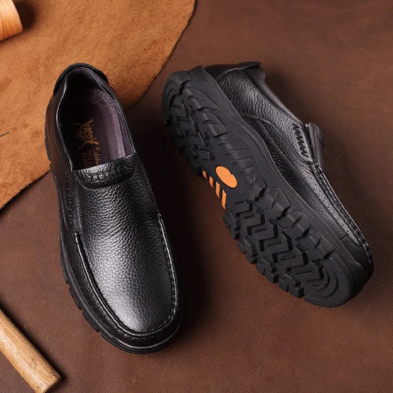 Autumn Genuine Leather Men's Casual Business Leather Shoes Lightweight Breathable Anti Slip Casual Leather Shoes Men Shoes