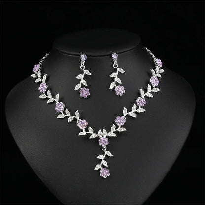 Sweet Jewelry Set Exquisite Rhinestone Pendant Banquet Party Women Fashion Romantic Crystal Necklace Earring Accessory Set