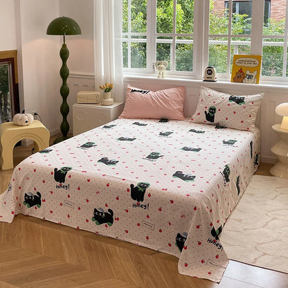 Cute Cat  Bedding Set For adults kids Brown pink Lovely Bed Sheet set With Pillowcases Colorful King Queen Full size