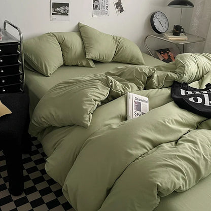 Washed Cotton Bed Linen Bedding Set 4 Pieces Bed Sheets Set Solid Color Comforter Cover Couple Queen King Size Bed Quilt Cover