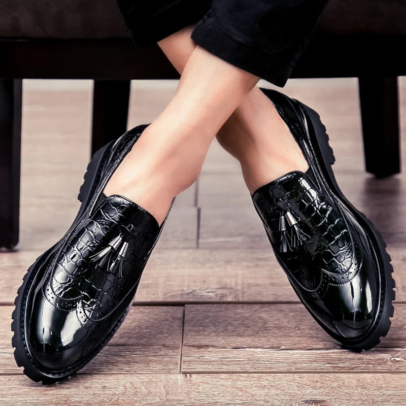 Men Loafers PU Splicing Tassel Decoration Low Heel Comfortable Classic Daily Business Men Shoes