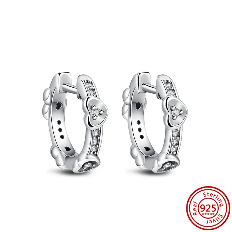 Hot Sale 925 Sterling Silver Heart Earrings Fit Original Charms Hoop Earrings For Women Girls Stud Earring Fine Jewelry Gifts