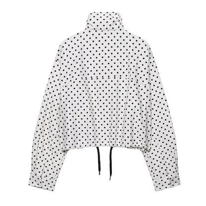 Polka Dot Print Short Coats Women's High Street Long Sleeve Jackets for Women 2026 Elegant Office Ladies Casual Outerwear