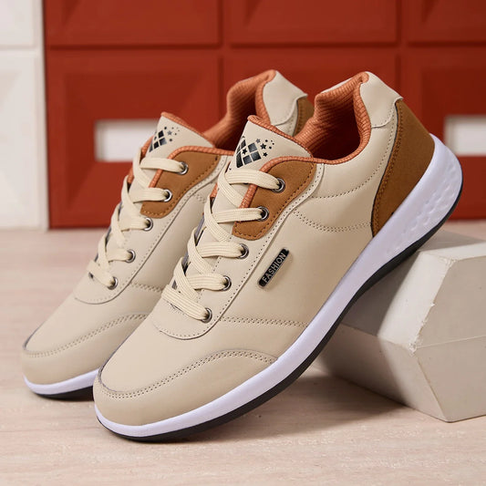 ZERJER New Arrival Men's Comfortable Casual Shoes, Fashion Leather Non-slip Sneakers, Breathable Lightweight Flat Shoes for Dail
